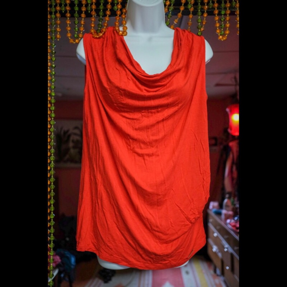 Michael Kors red cowl neck tank with side ruching